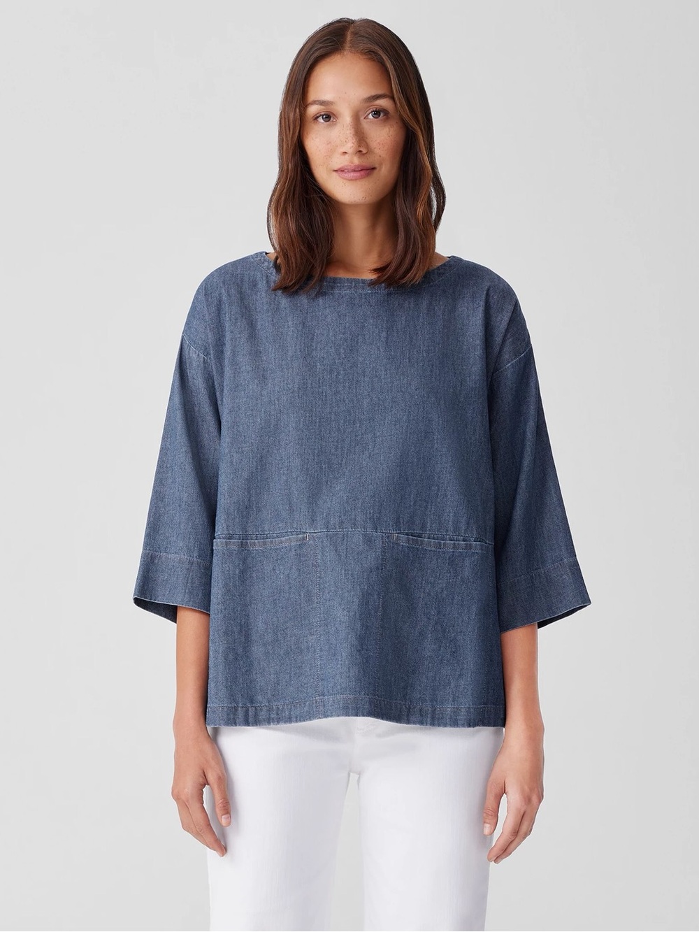 Eileen Fisher Airy Organic Cotton Bateau Neck Top Blue Size XL